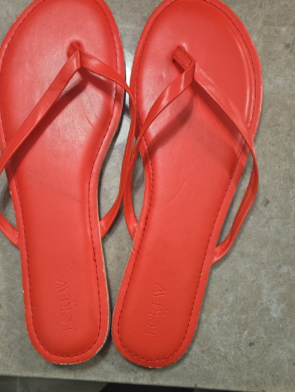J. Crew Bright Red Leather Flip Flop Sandals